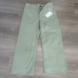 Quince Organic Stretch Cotton Chino Cropped Wide Leg Trousers in Olive